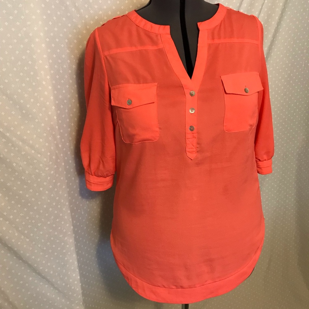 Stitchfix tab sleeve coral blouse